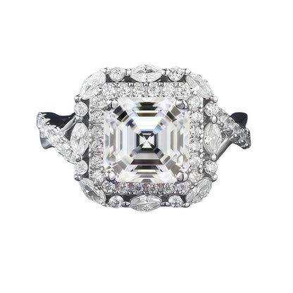 2 Carat Asscher-Cut Moissanite Halo Ring, Color Options