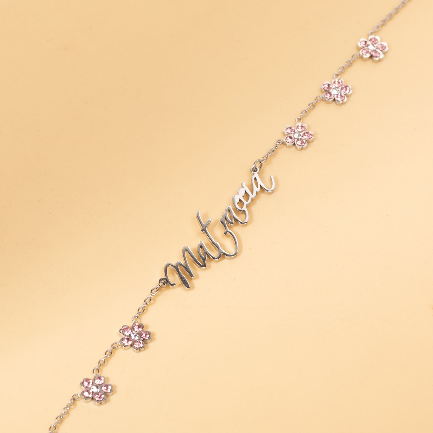 Personalized Letter Flower Necklace for Women, Stainless Steel Diamond Accent Name Pendant Chain in Gold, Silver & Rose Gold