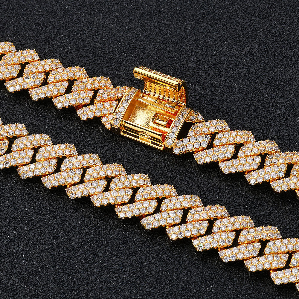 14 mm Diamond-Shaped Iced Cuban Copper Necklace with Cubic Zirconia - CHA013 product image