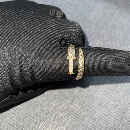 Unisex Silver Tone Cubic Zirconia Statement Ring - Trendy Openwork Line Band for Women & Men