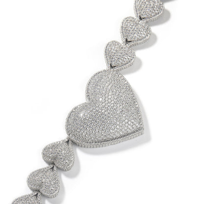 Iced Out Heart Chain Necklace with Cubic Zirconia Pendant for Women & Men