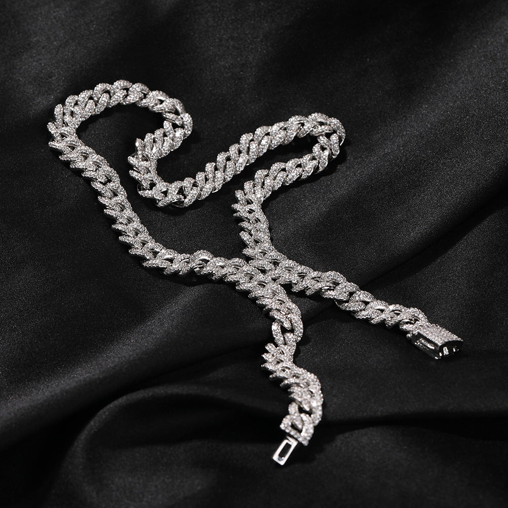 Iced Out Cuban Link Bracelet and Necklace Set for Women and Men, Silver or Gold Color Crystal Chain Jewelry product image