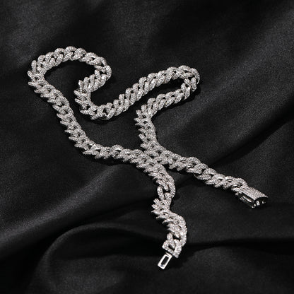 Iced Out Cuban Link Bracelet and Necklace Set for Women and Men, Silver or Gold Color Crystal Chain Jewelry