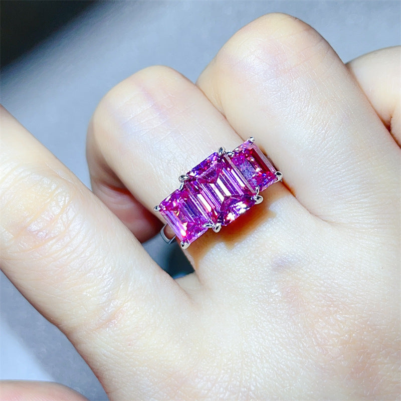 Pink Emerald Cut 5 Carat 3-Stone Moissanite Ring for Women, VVS1 Geometric Engagement Ring product image