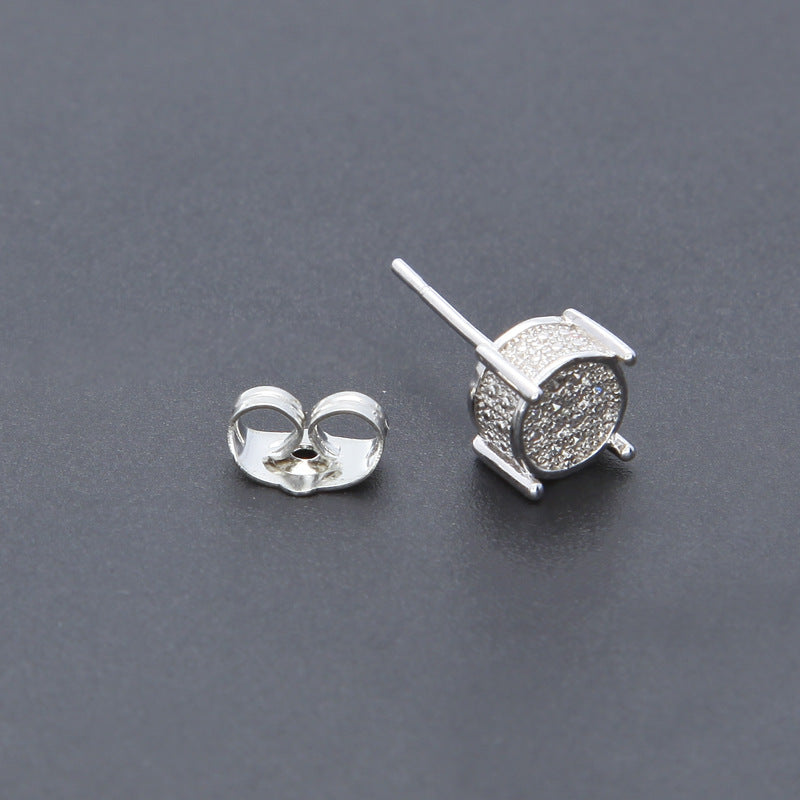 Unisex Round Micro Pave Stud Earrings in Gold or White Gold Tone product image