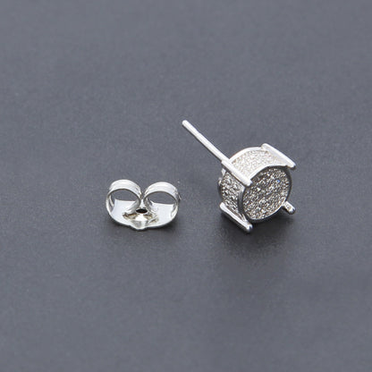 Unisex Round Micro Pave Stud Earrings in Gold or White Gold Tone