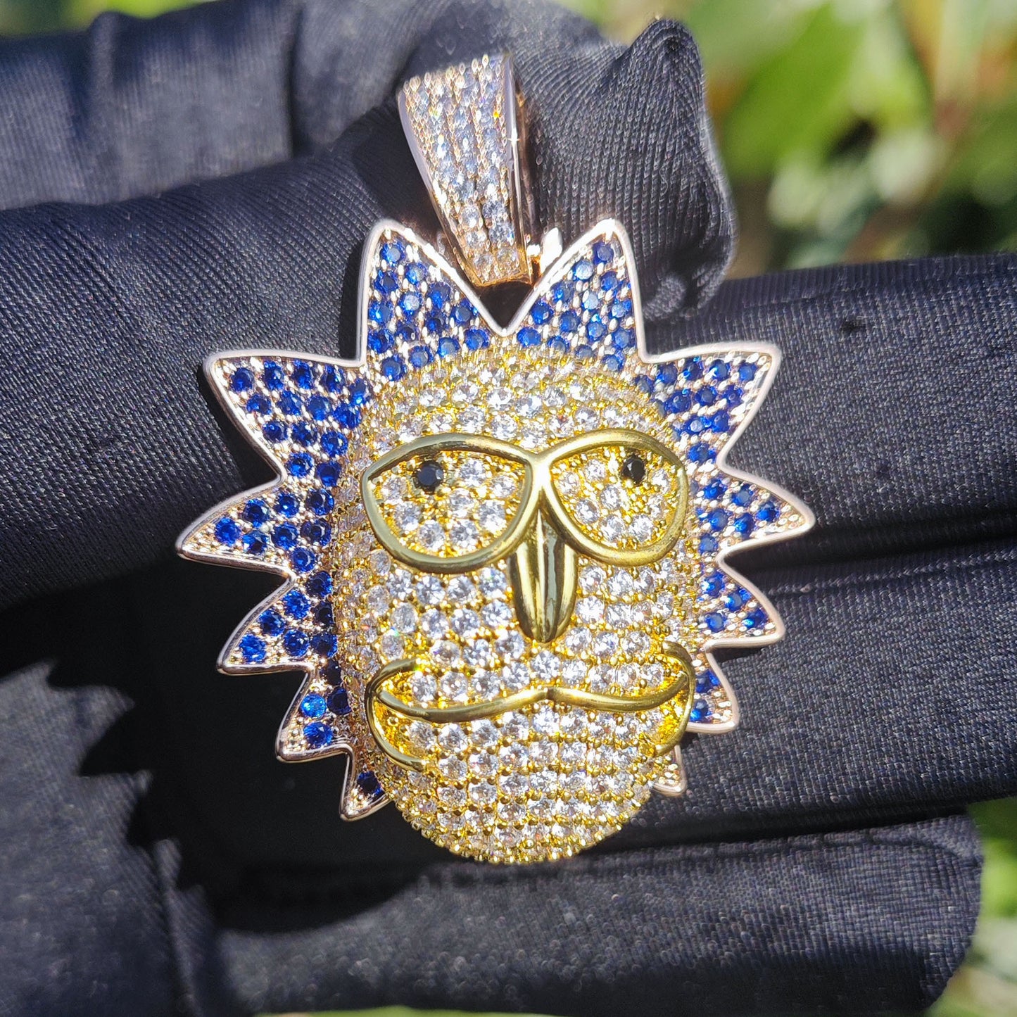 Iced Out Cartoon Sun Pendant Necklace for Men