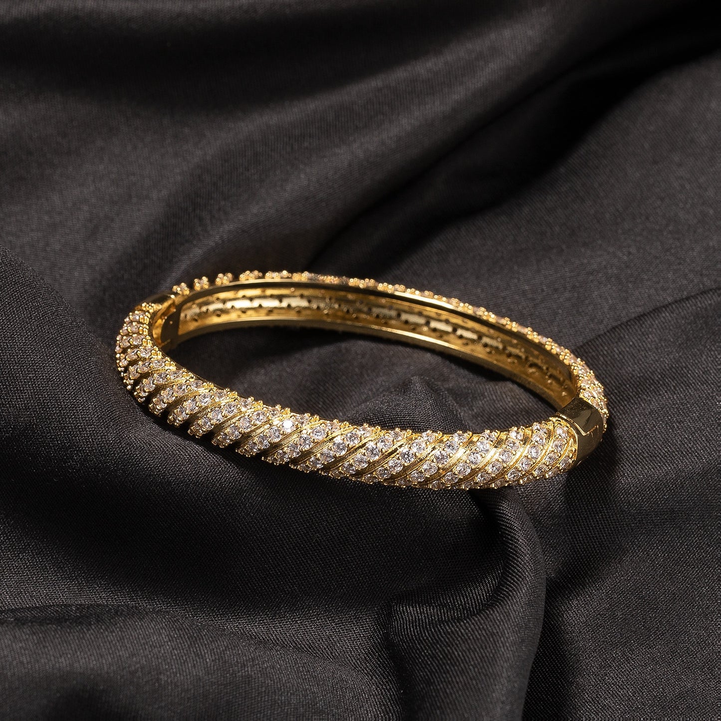 Iced Circle Line Bangle Bracelet for Women - Gold Plated or Silver Plated Cubic Zirconia Statement Bracelet
