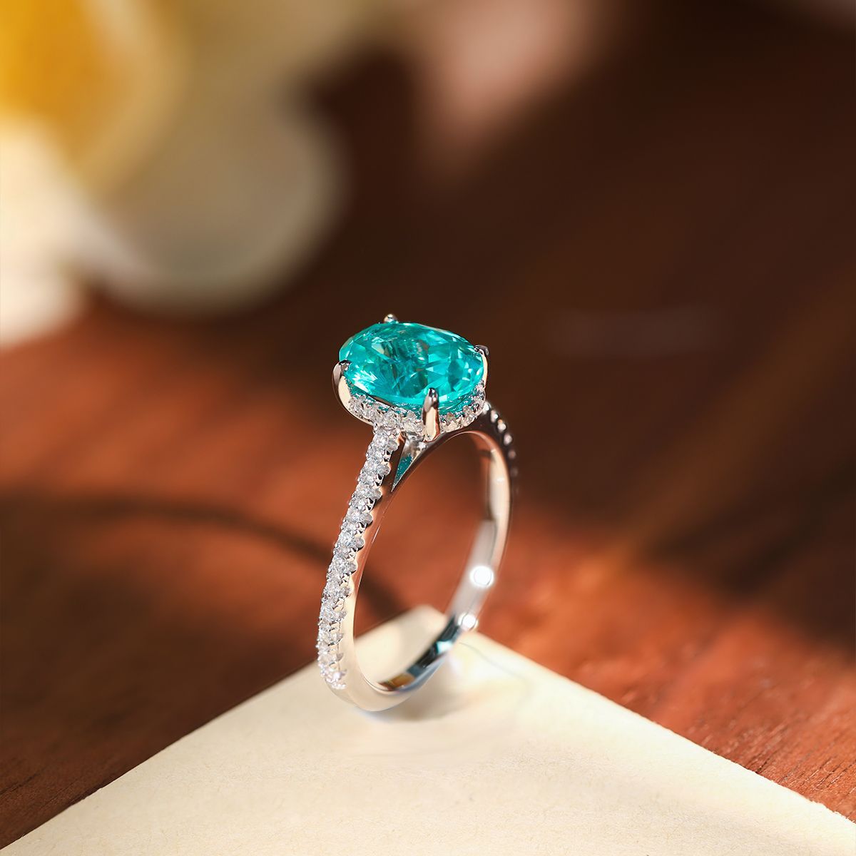 Oval Blue Green Ring, 18k Gold Plated Promise Ring, 925 Silver Band, Viral Gift Ring product image