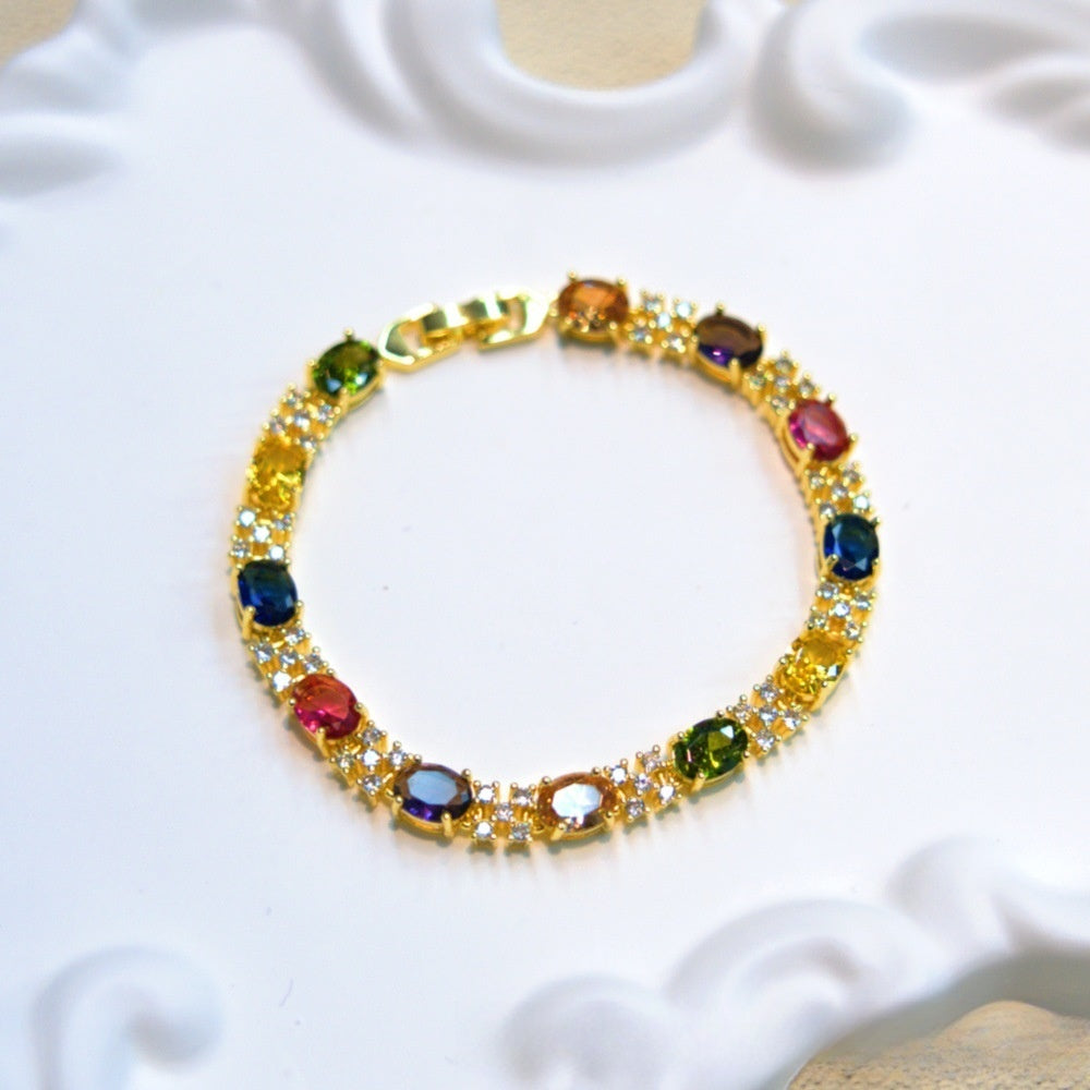 Minimalist Gold Plated Multicolor Crystal Chain Bracelet for Women & Men