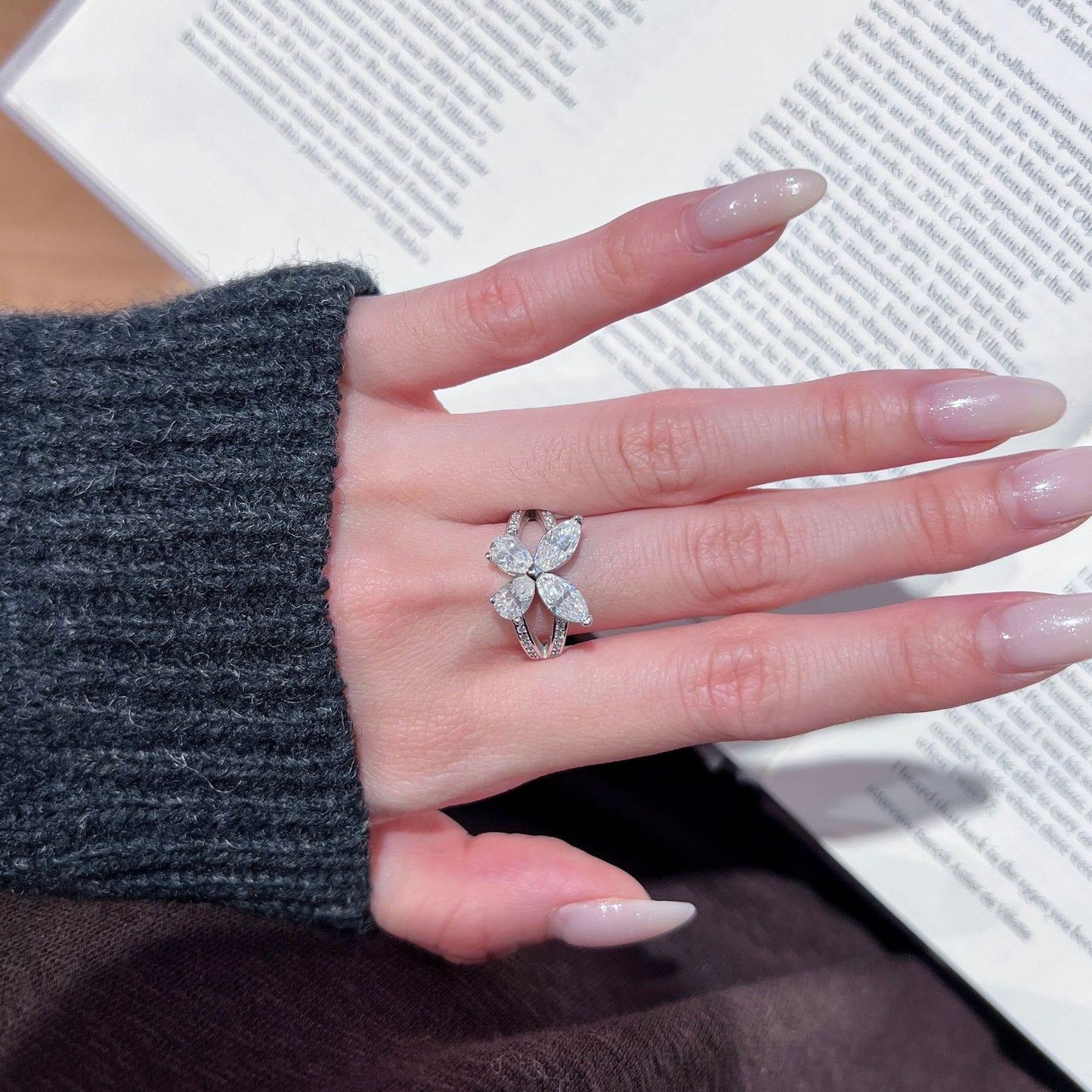 Total 2 ct Moissanite Butterfly Moissanite Ring, S925 Sterling Silver, Marquise Cut product image
