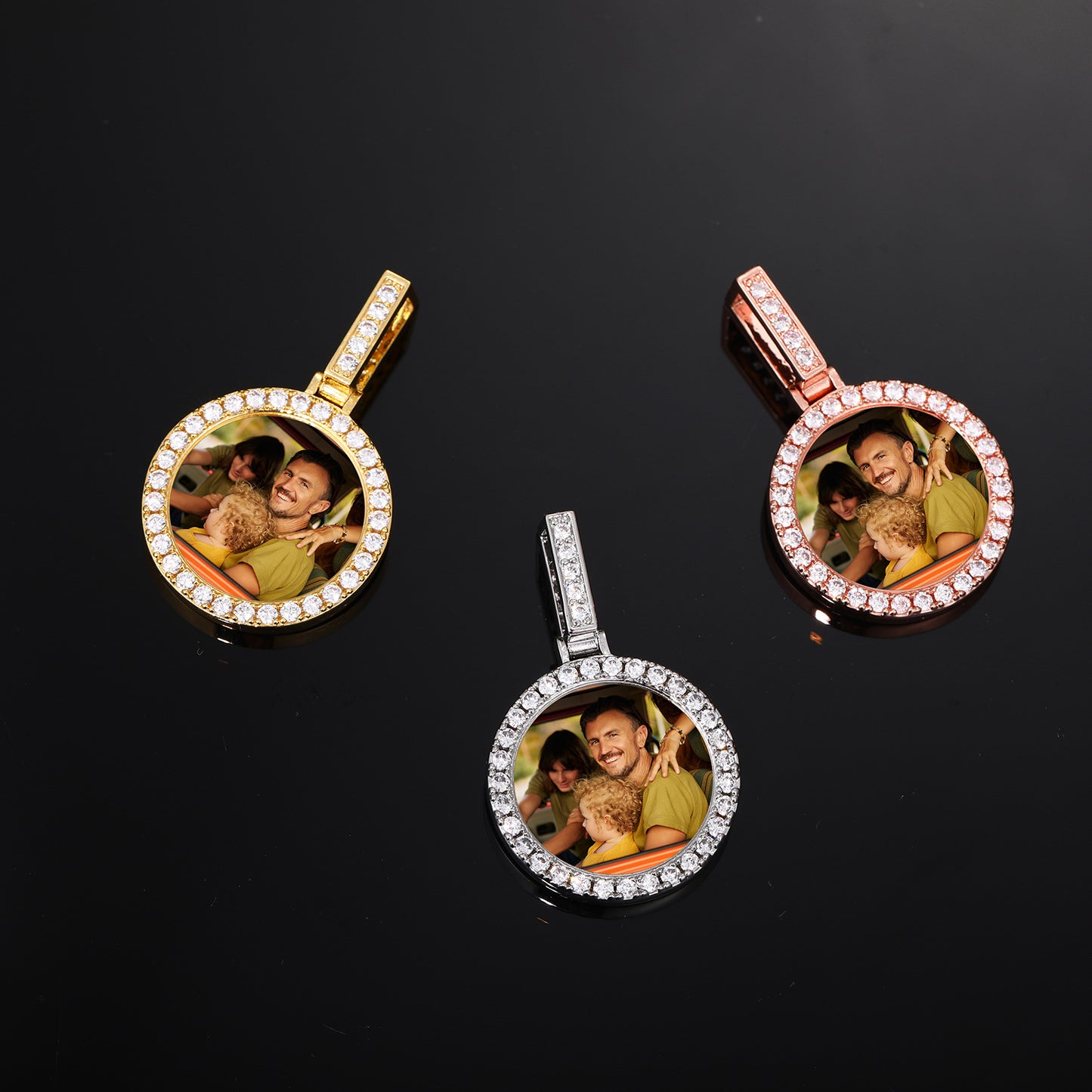 Custom Photo Round Pendant Necklace with Cuban Link Chain for Men and Women product image
