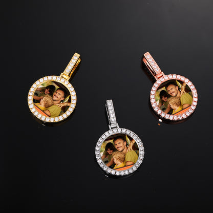 Custom Photo Round Pendant Necklace with Cuban Link Chain for Men and Women