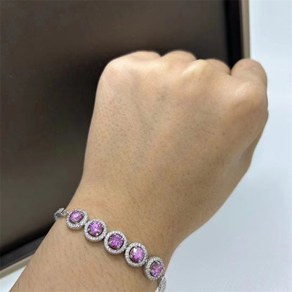 Pink VVS1 Moissanite Tennis Bracelet for Women, White-Tone Halo Link Bracelet