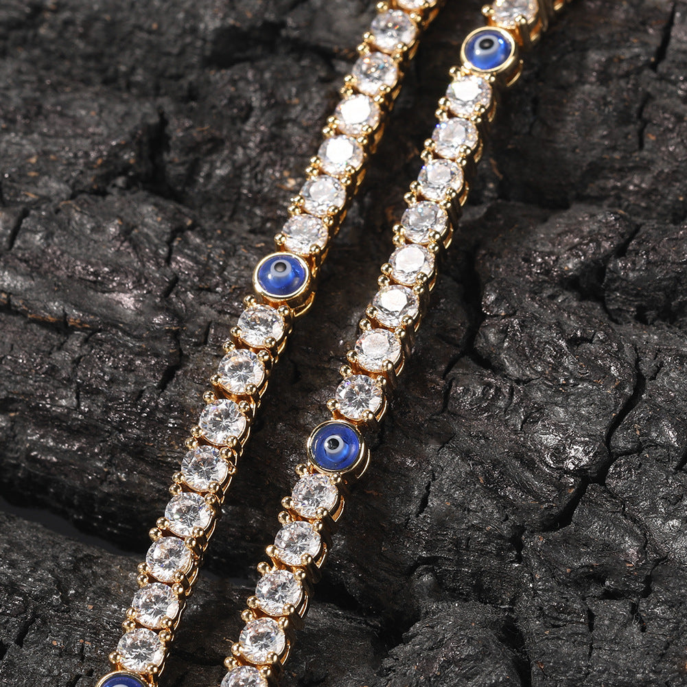 Unisex Evil Eye Cubic Zirconia Tennis Chain Necklace in Gold or Silver Tone