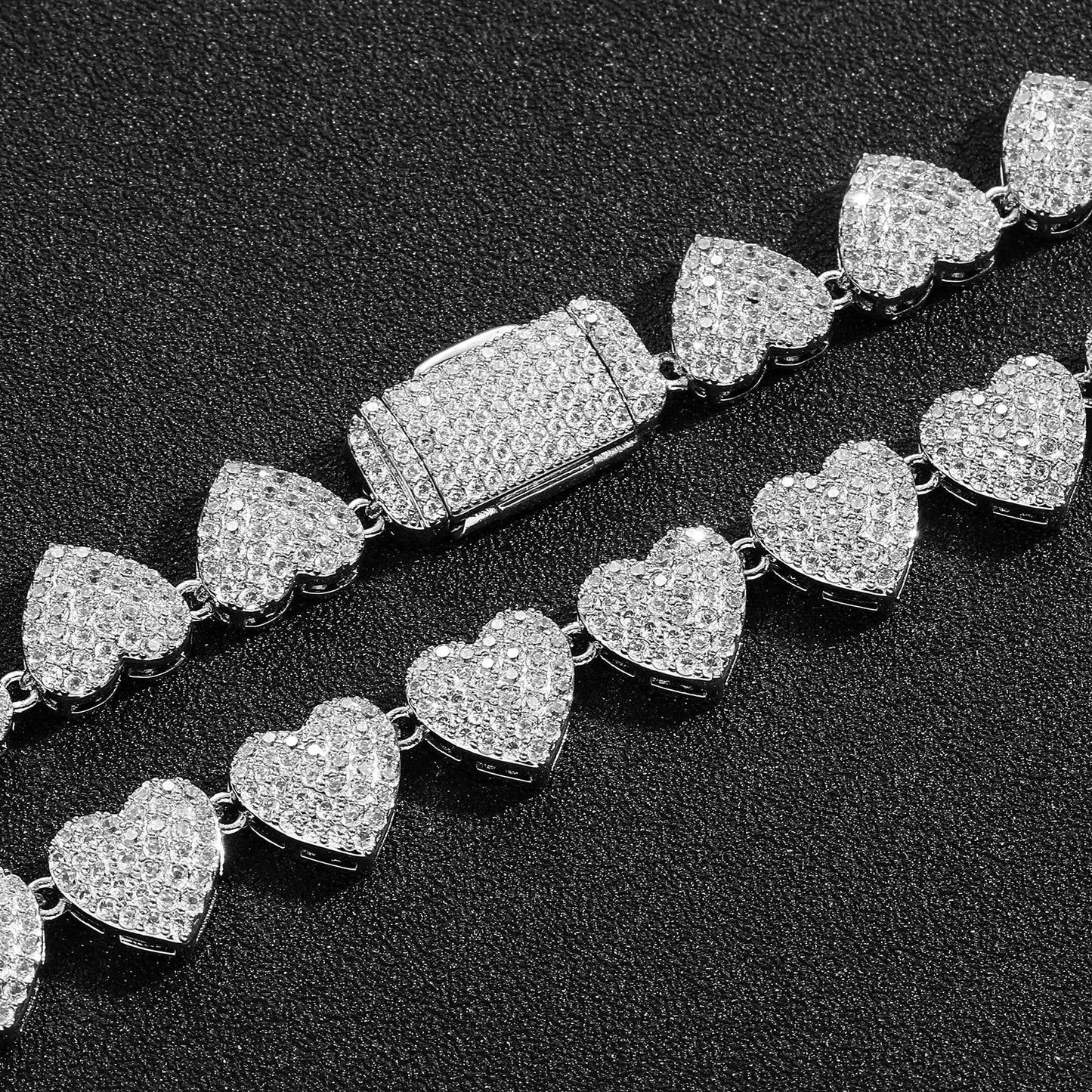 Hip Hop Heart Tennis Chain Cubic Zirconia Bracelet for Men