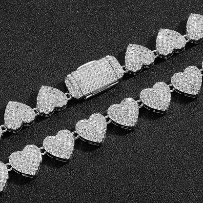 Hip Hop Heart Tennis Chain Cubic Zirconia Bracelet for Men