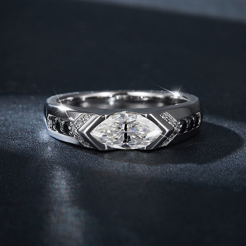 1 Carat Marquise Moissanite Ring, Black White Contrast, 18K Gold-Plated Unisex Ring product image