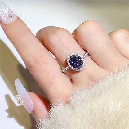 Purple Oval Moissanite Halo Ring for Women, 1 Carat 2 Carat 3 Carat Engagement Ring Style