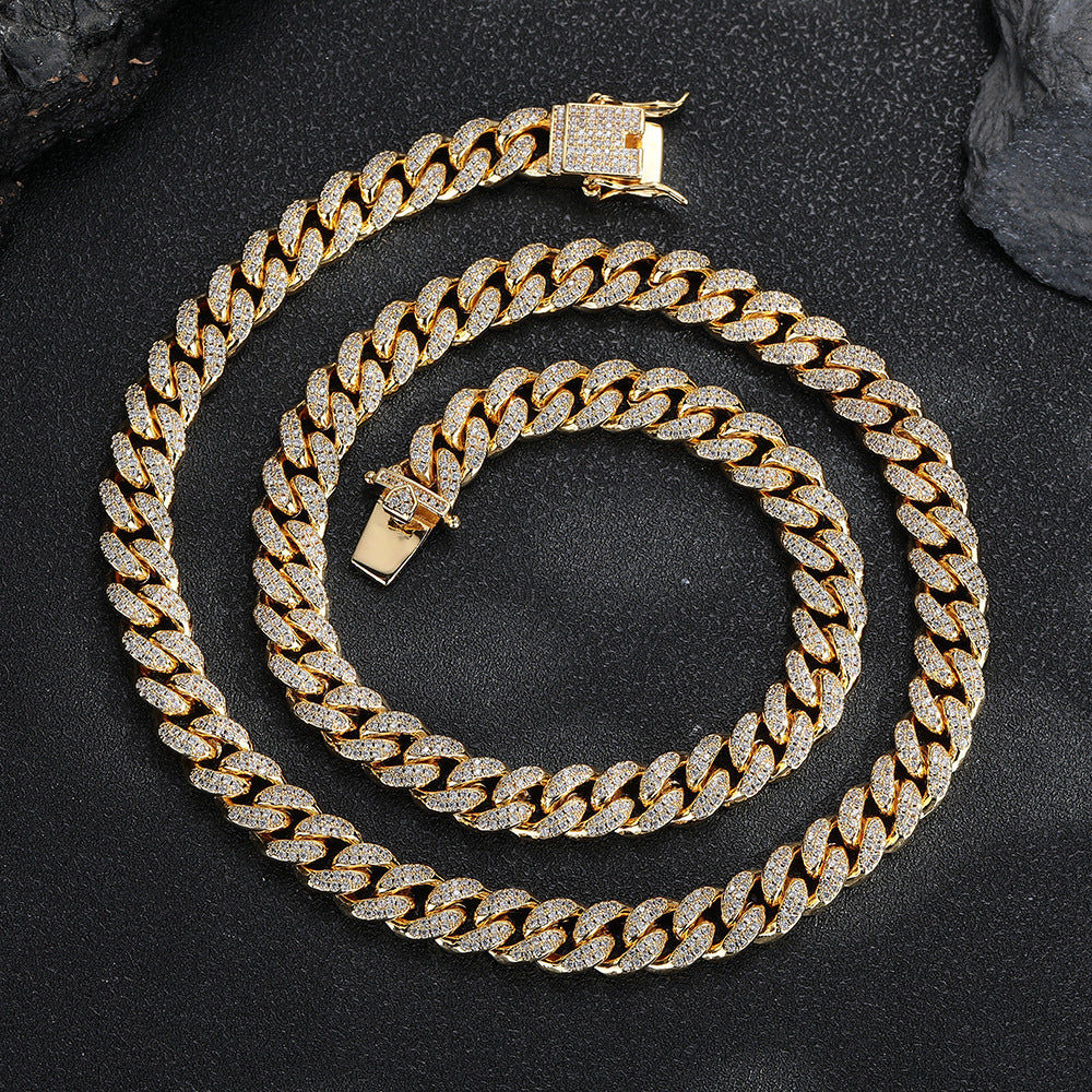 10mm Iced Out Cuban Link Bracelet, Zircon Hip Hop Chain for Men Women