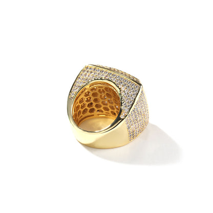 Men’s Square Statement Ring with Cubic Zirconia - Gold Plated or Silver Plated Hip Hop Fashion Ring