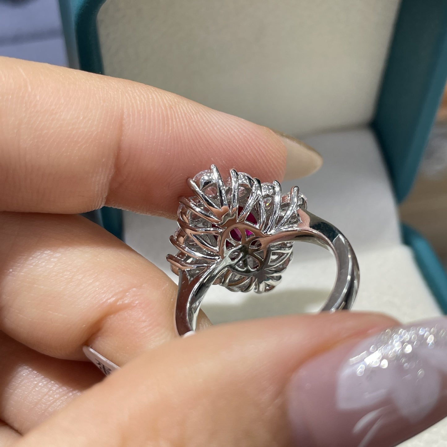 Lab-Grown Ruby Halo Ring for Women, Oval Red 18K Gold-Plated Ring product image