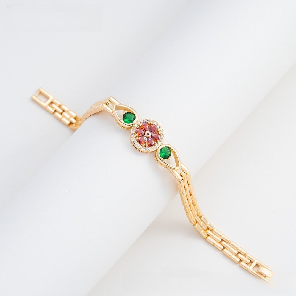 Elegant Camellia Flower Gold Plated Bracelet for Women & Men with Crystal Accent Chain Bangle