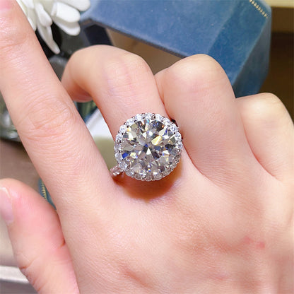 10 Carat Moissanite Halo Ring for Women - Round Cut Engagement Ring with Pavé Band