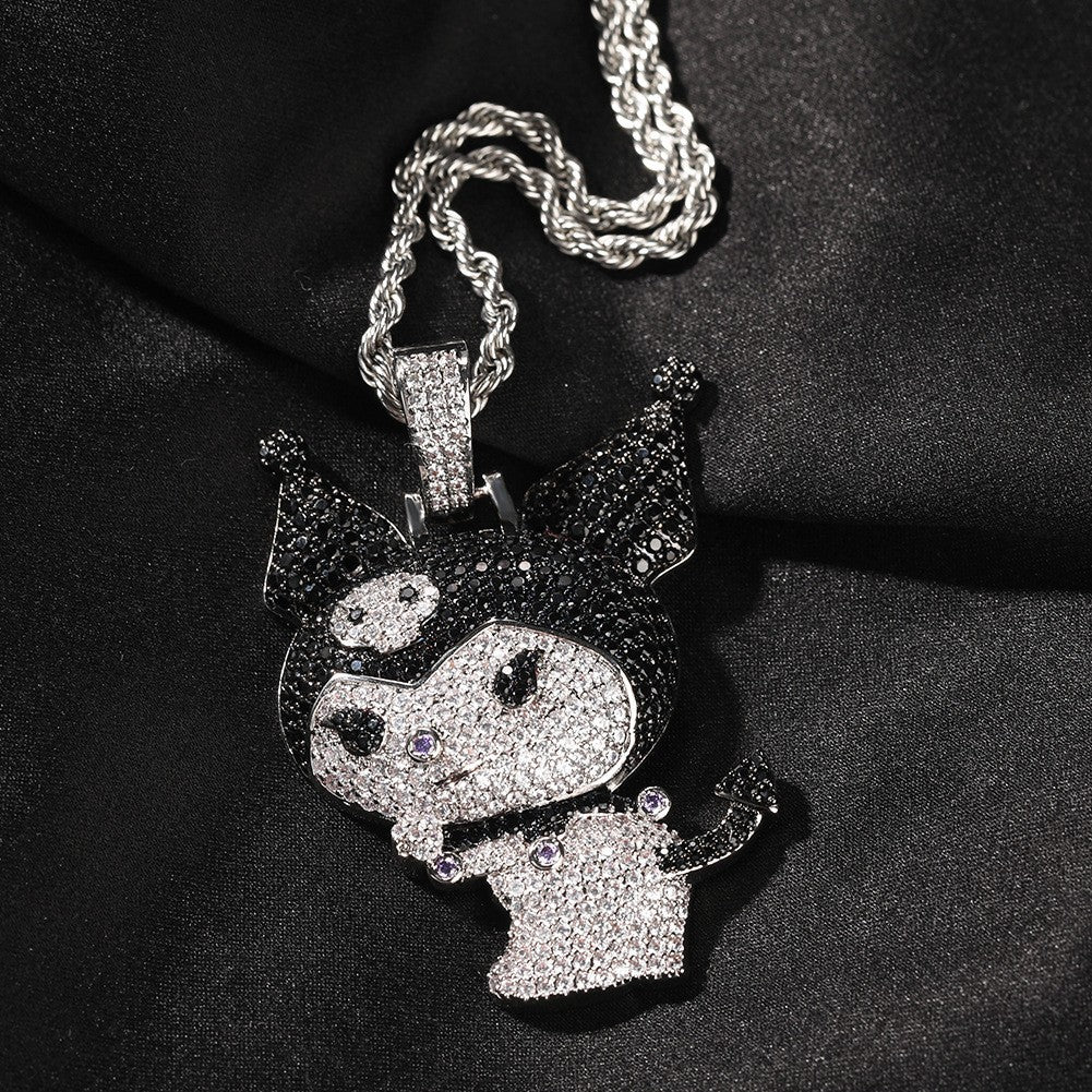 Cartoon Devil Pendant Necklace with Twisted Chain - Hip Hop Statement Charm Necklace for Women and Men
