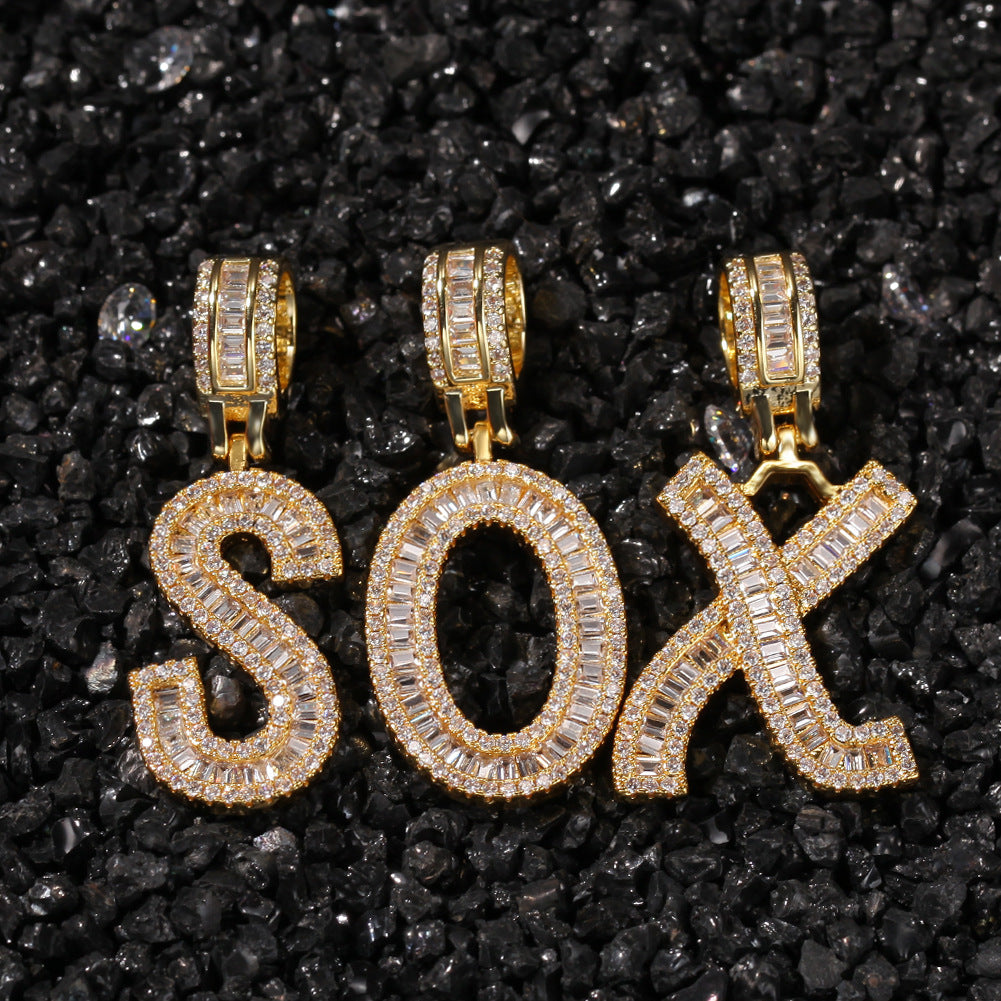 Iced Out Initial Letter Pendant Necklace with Cuban Twist Chain - Gold or Silver Tone Cubic Zirconia Alphabet Charm Necklace for Women & Men