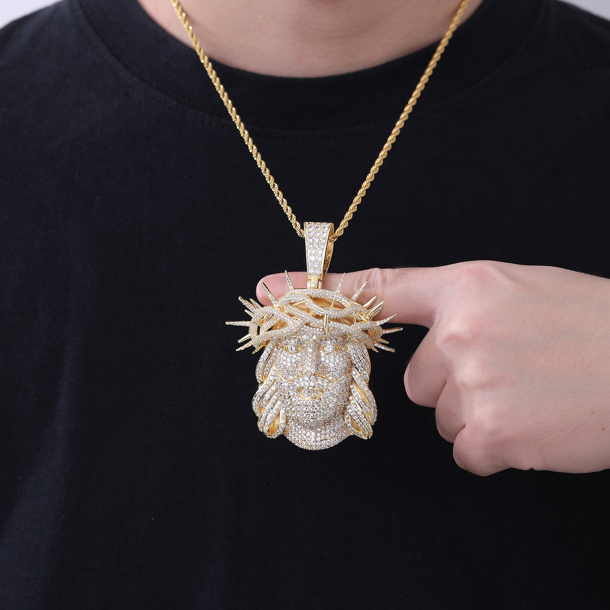 Hip Hop Cartoon Portrait Pendant Necklace, Flooded Cubic Zirconia Rope Chain product image