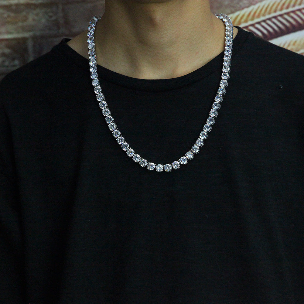 Men’s Iced Out Cubic Zirconia Line Chain Necklace Pendant in Gold Plated or Silver Plated