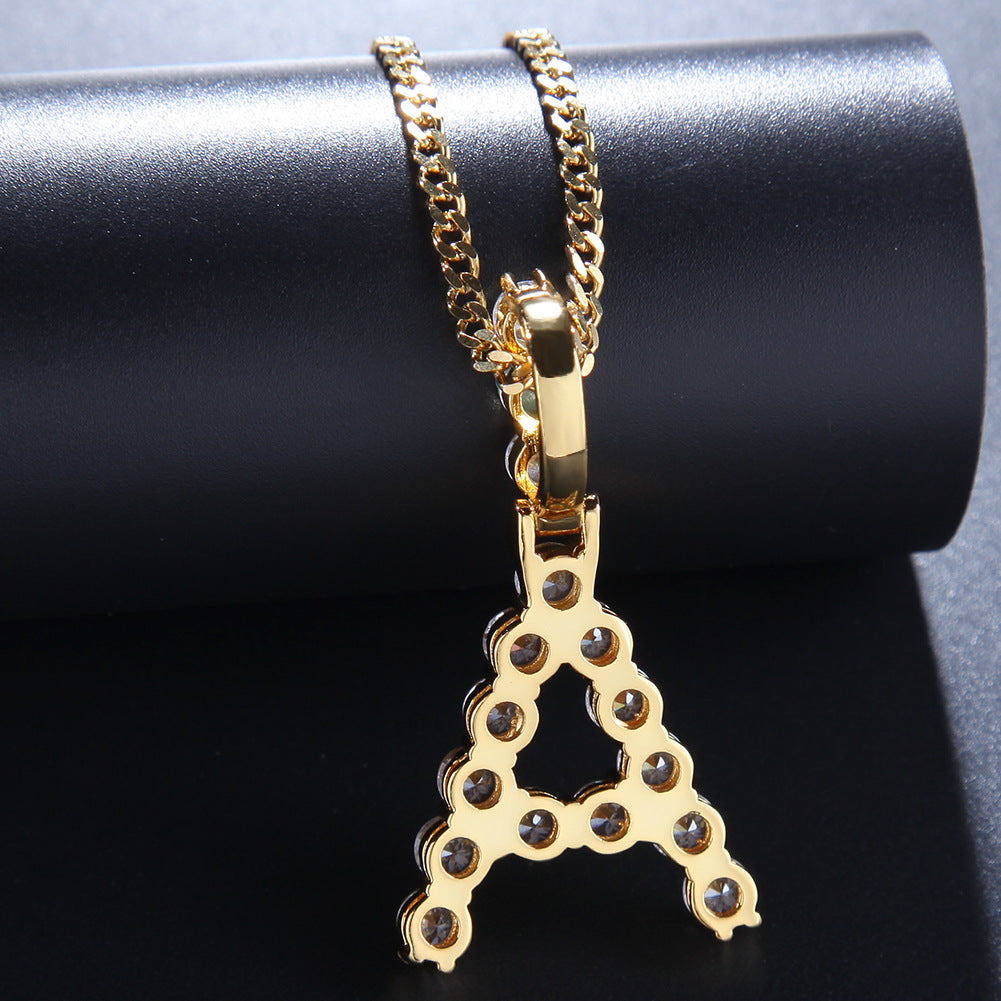 A-Z Initial Letter Pendant Necklace with Cubic Zirconia, Gold Plated or Silver Plated Hip Hop Chain Necklace for Women and Men product image