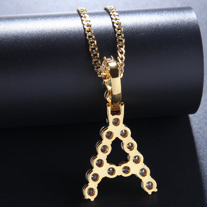 A-Z Initial Letter Pendant Necklace with Cubic Zirconia, Gold Plated or Silver Plated Hip Hop Chain Necklace for Women and Men