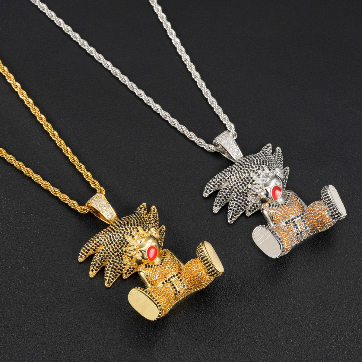 Cartoon Character Rhinestone Pendant Necklace, 3MM Twisted Rope Chain, Hip Hop Streetwear product image