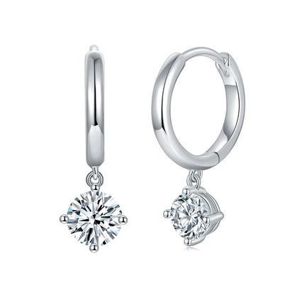 5.0mm Round Moissanite Drop Hoop Earrings, 4-Prong Gold Tone Huggie Earrings