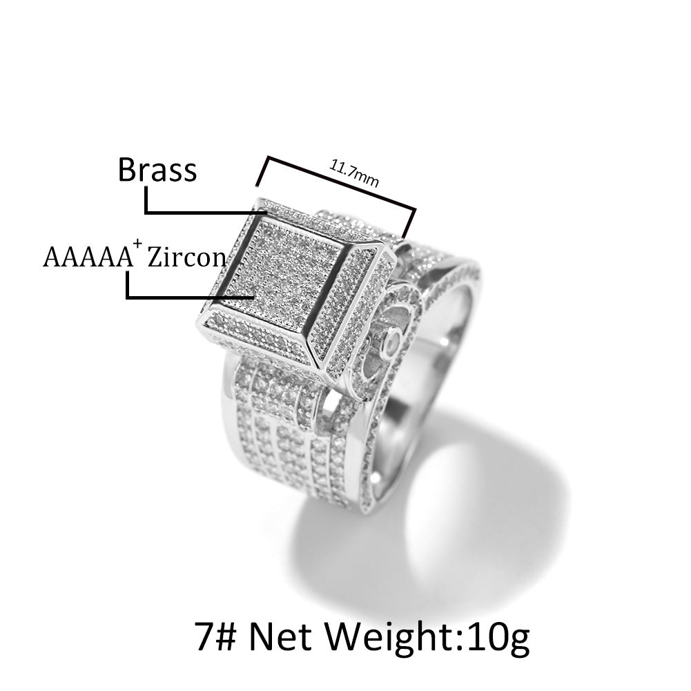 Square Iced Out Couple Ring for Women & Men - Gold or Silver Plated Statement sparkle ring product image