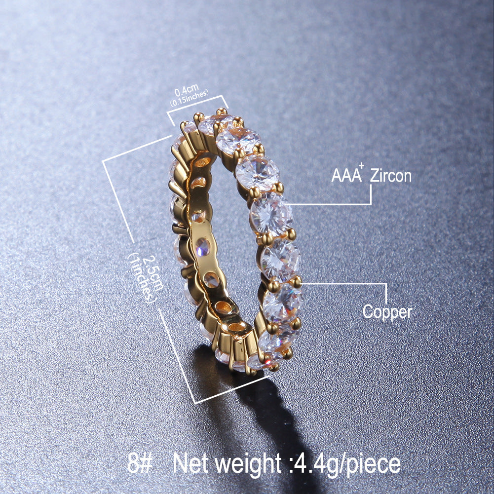 Unisex Round Cut Cubic Zirconia Eternity Ring - Gold Plated or Silver Plated Slim Statement Band