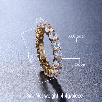 Unisex Round Cut Cubic Zirconia Eternity Ring - Gold Plated or Silver Plated Slim Statement Band