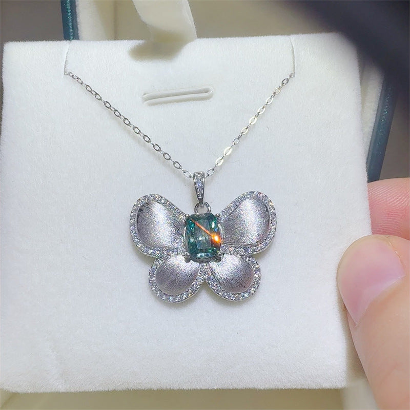 Green Radiant Moissanite Butterfly Pendant Necklace product image