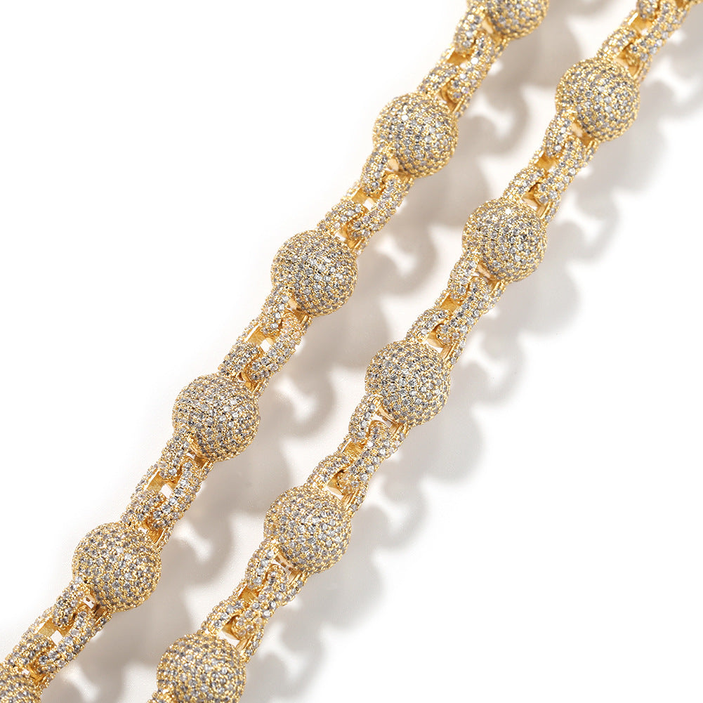 Unisex Iced Out Round Cuban Link Chain Necklace Bracelet Set, 10mm Cubic Zirconia Gold Silver Rose Gold Jewelry