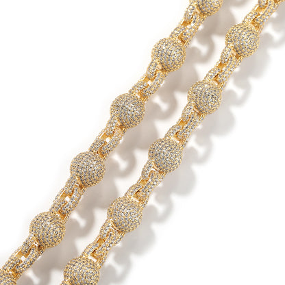 Gold tone 10mm cubic zirconia Cuban link chain close view