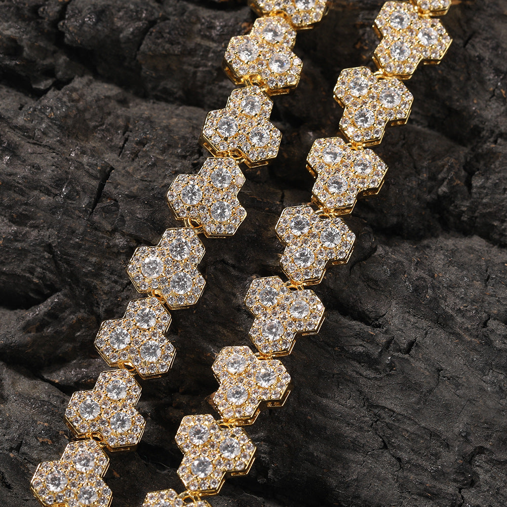 Men’s Irregular Cubic Zirconia Pendant Necklace – Gold Plated or Silver Plated Hip Hop Statement Chain