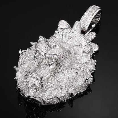 Iced Out Lion Head Pendant Necklace for Men - Hip Hop Cubic Zirconia Statement Chain