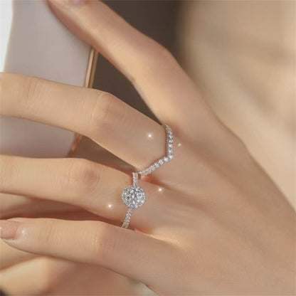 Moissanite V Shape Ring for Women, U Curve Pave Wedding Promise Ring