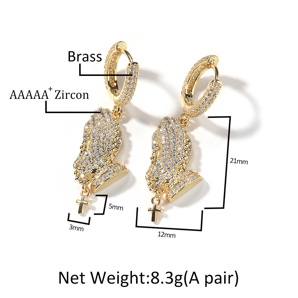 Iced Praying Hands Hoop Earrings for Women and Men – Gold Plated or Silver Plated Hip Hop Statement Earrings product image