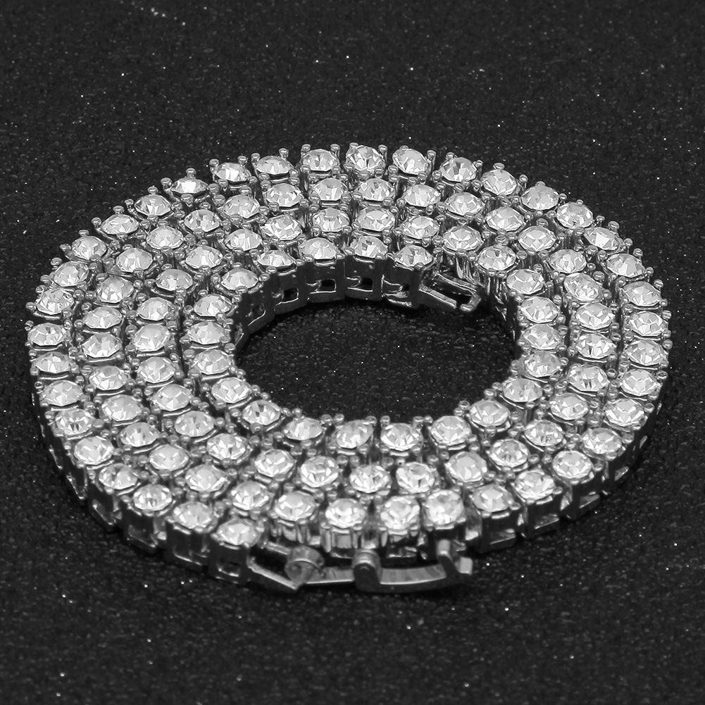 Unisex Iced Out Tennis Chain Necklace with Crystal Rhinestones - Gold, Silver & Rose Gold Plated Chain in 3mm & 4mm