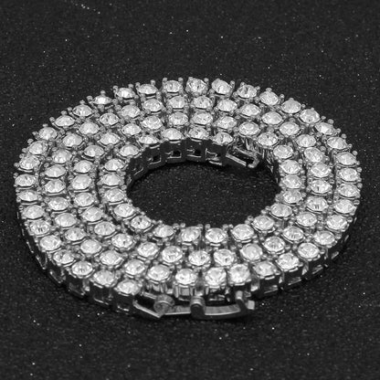 Unisex Iced Out Tennis Chain Necklace with Crystal Rhinestones - Gold, Silver & Rose Gold Plated Chain in 3mm & 4mm