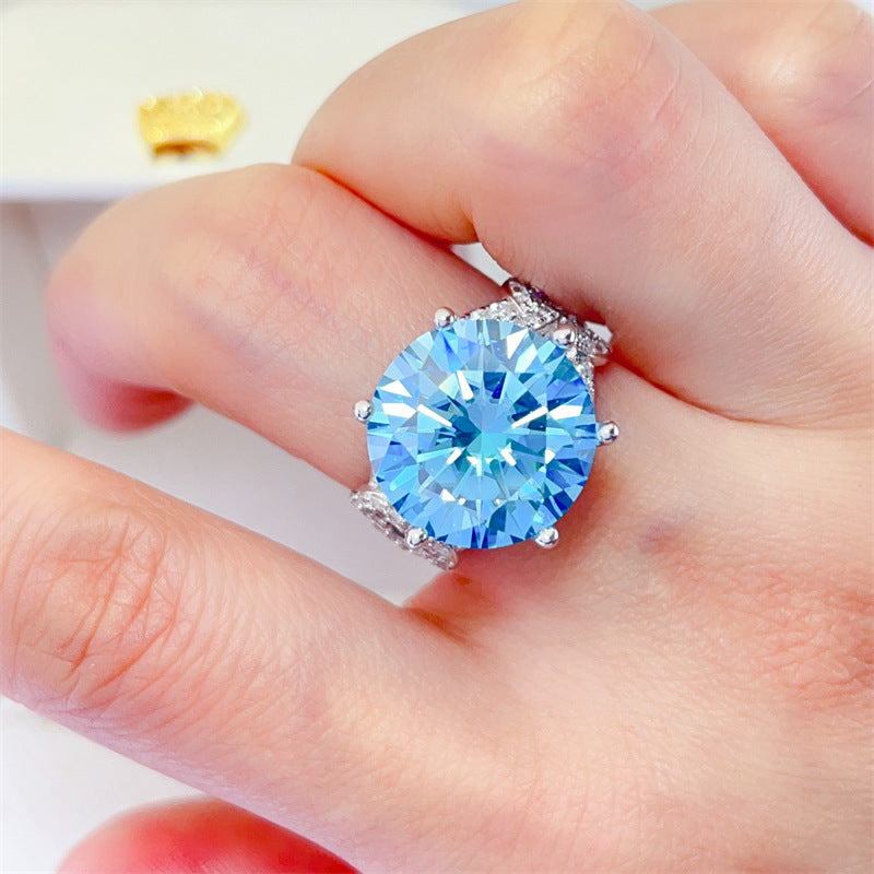 Blue Moissanite Ring for Women - 5 Carat or 10 Carat Split Shank Engagement Ring product image