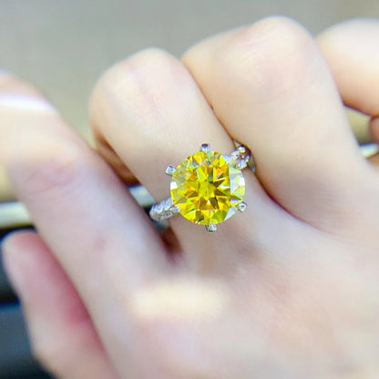 5 Carat Yellow Moissanite Ring for Women, Oval Cut Halo Style Engagement Ring with Pavé Band